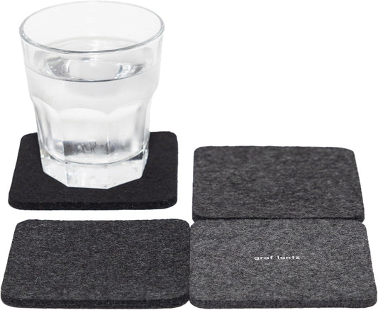 Graf Lantz - Bierfilzl Merino Wool Square Coasters Set of 4 - Greyscale (4"x4"x5mm) - Absorbs 30% Weight, Natural German Wool - Heat Resistant, Sustainable, Reusable - Home Decor, Coffee Table Decor