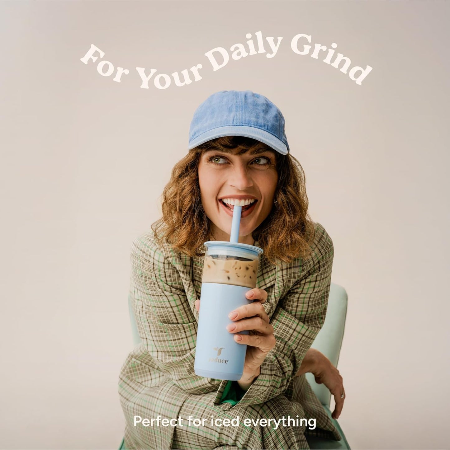 REDUCE Aspen 20 oz Vacuum Insulated Glass Tumbler with Lid & Extra Wide Straw - Keeps Drinks Cold for 12 Hrs - Ideal for Iced Coffee, Smoothies & Boba - Dishwasher Safe, Soft Base - French Vanilla