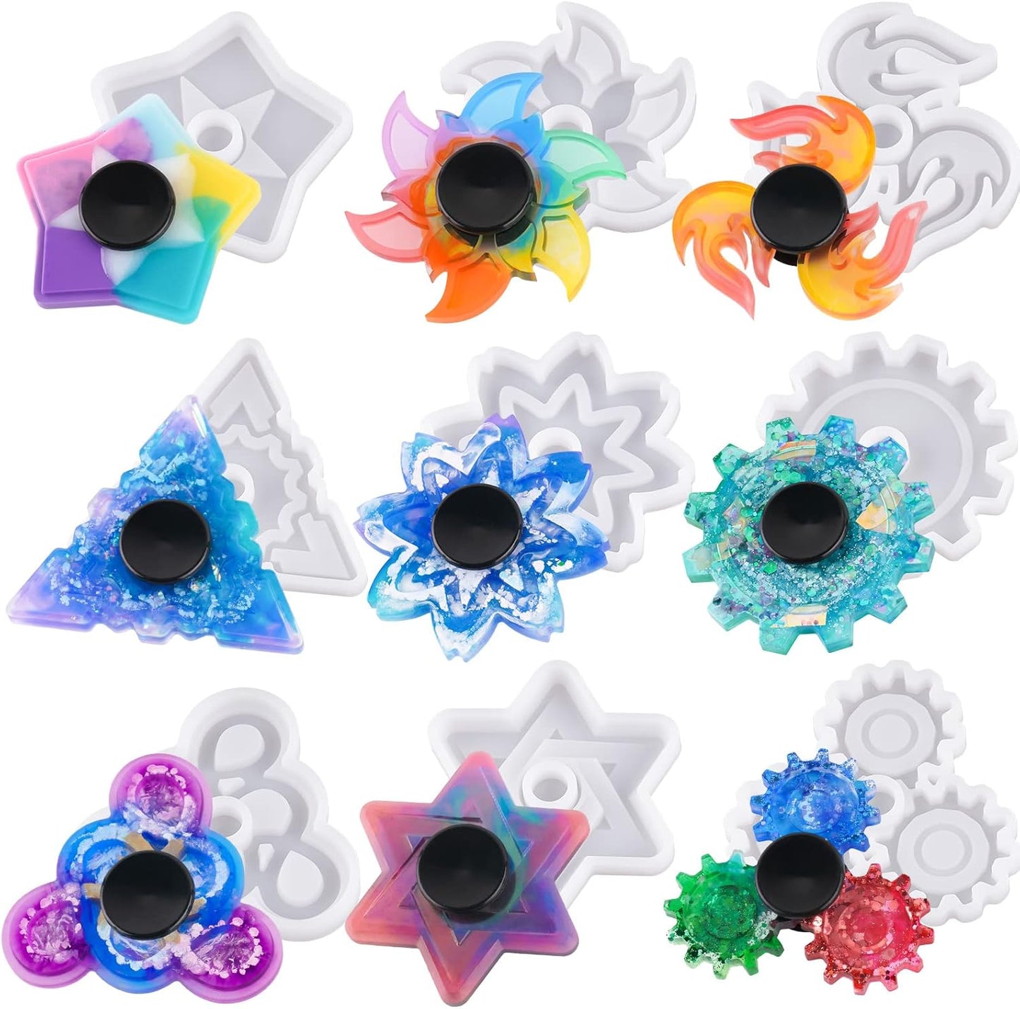 NiArt Fidget Finger Spinner DIY Epoxy Resin Casting Silicone Mold Kit 9 Molds with 10 Bearings Set,Stress Reliever Hand Fidget Toy Gifts for Kids and Adults Art Crafts Home Decorations Jewelry (Set D)