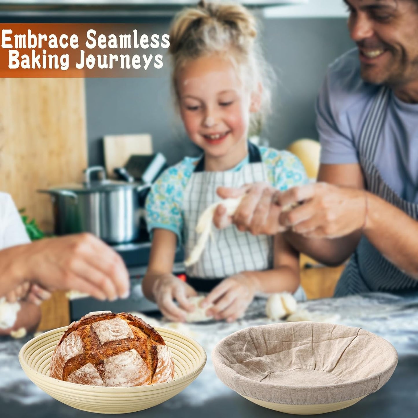 Banneton Bread Proofing Basket Set,11" Round Sourdough Bread Baking Supplies, Sourdough Starter Kit with Bread Lame,Danish Whish, Bowl Scraper,Dough Whisk for Bread Making