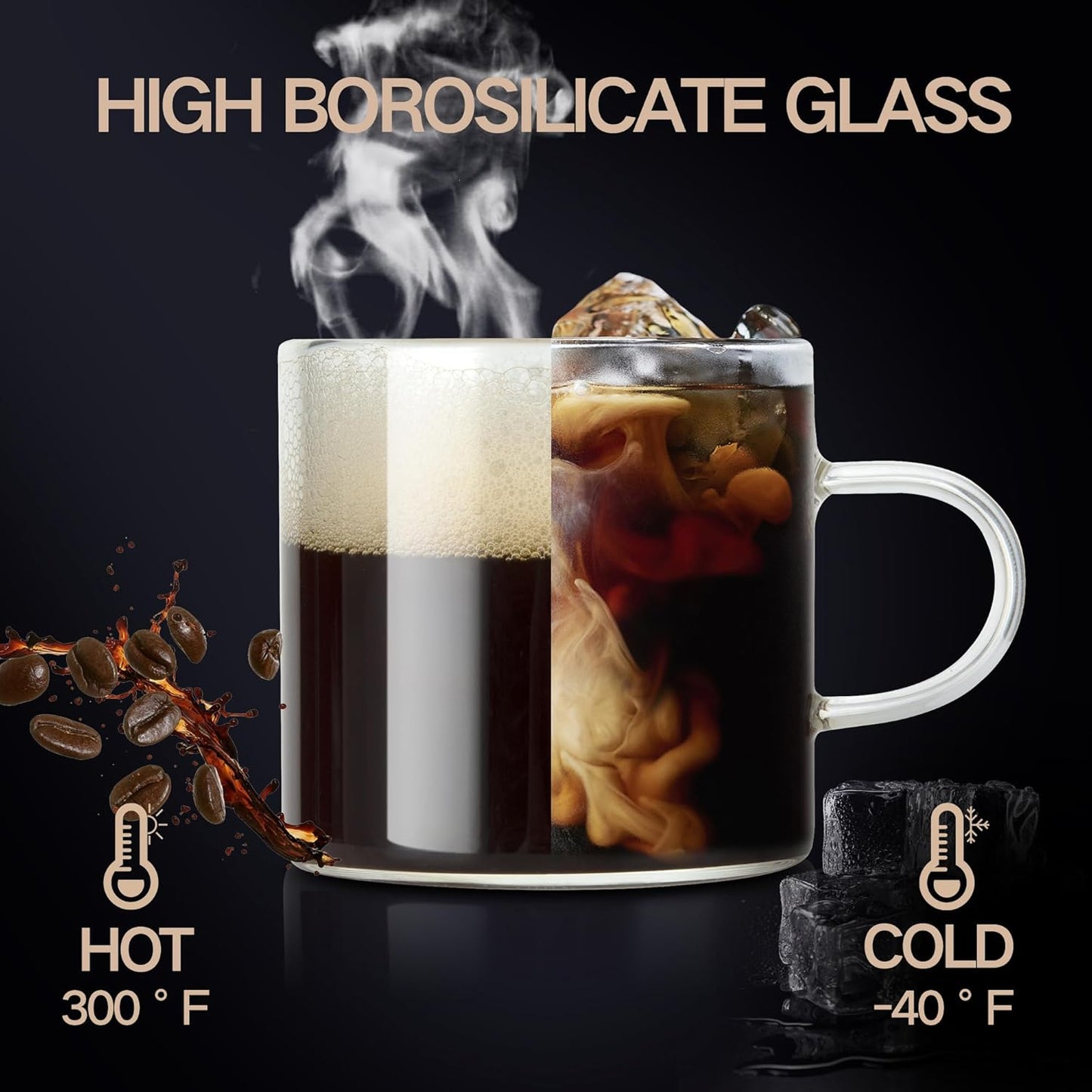 4-Pack 4oz Espresso Cups Espresso Shot Glasses with Handle, Small Glass Coffee Cups, Espresso Mugs Demitasse Cups Cappuccino Cup for Hot or Cold Latte, Tea, Microwave Dishwasher Safe