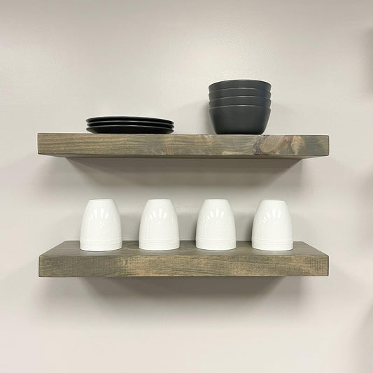 URBANDI, Rustic Floating Shelves, Set of 2, Hidden Bracket, Solid Wood, Heavy Duty, Wall Mounted Shelves, (Grey, 12Wx10D)