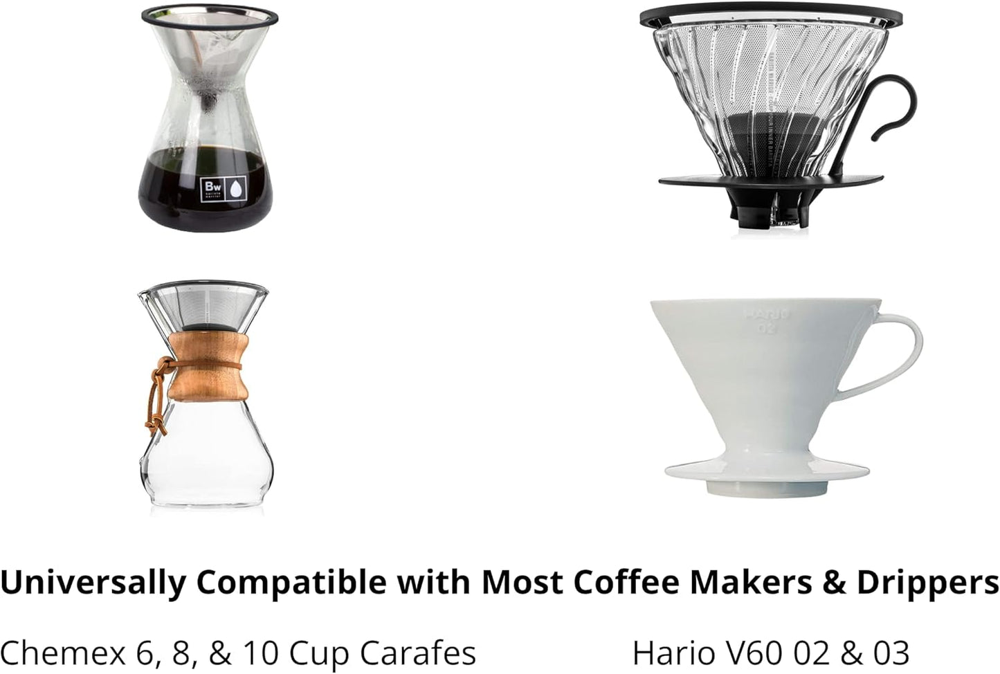 Barista Warrior Pour Over Filters – Compatible with Chemex, Hario V60 & Popular Coffee Makers – Reusable Stainless Steel – Best Coffee Maker and Bar Accessories