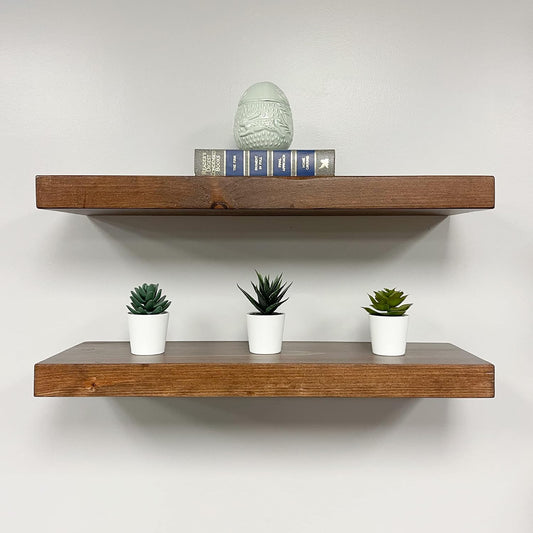 URBANDI, Rustic Floating Shelves, Set of 2, Hidden Bracket, Solid Wood, Heavy Duty, Wall Mounted Shelves, (Provincial, 12Wx12D)