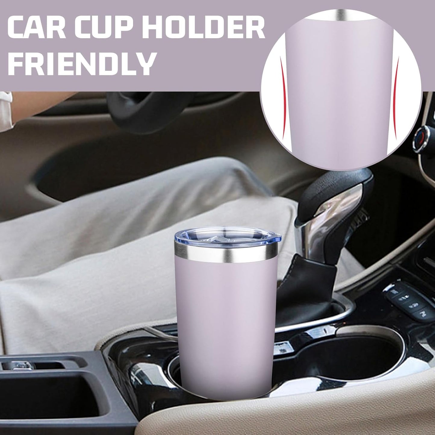 20oz Tumbler with Lid Double Wall Vacuum Insulated Travel Coffee Mug Stainless Steel Thermal Cup Powder Coated Sturdy Coffee Tumbler Bulk for Hot and Cold Beverage (Purple,4)