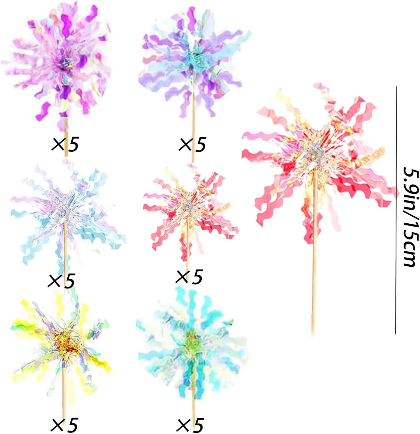 30 Pieces Happy Birthday Cake Toppers Foil Firework Cupcake Toppers Sparkle Tinsel Flower Drink Stirrers for Cake Decoration Party Supplies