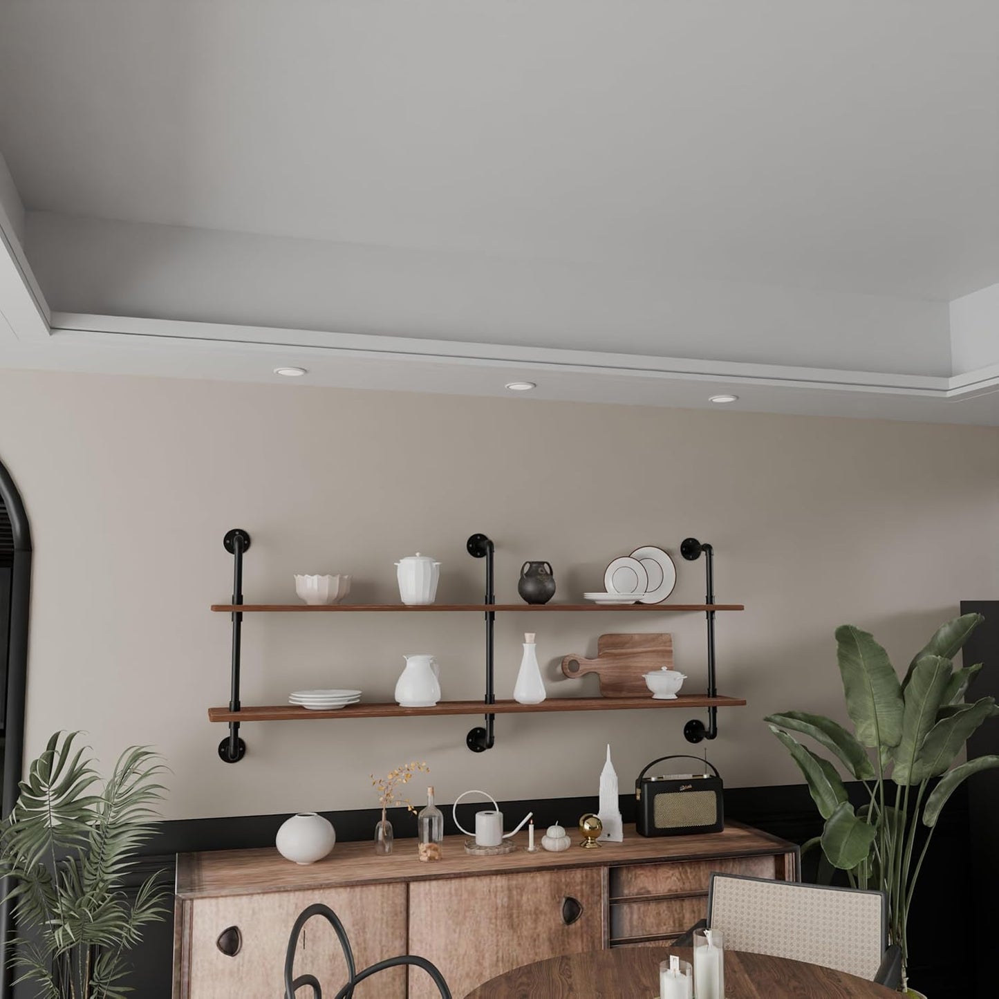 Floating Shelves Wall Bookshelf Industrial Pipe Shelving Shelves Real Wood Planks 70 inch Rustic Wall Shelves Hanging Bookshelves Farmhouse Kitchen Bar Shelving