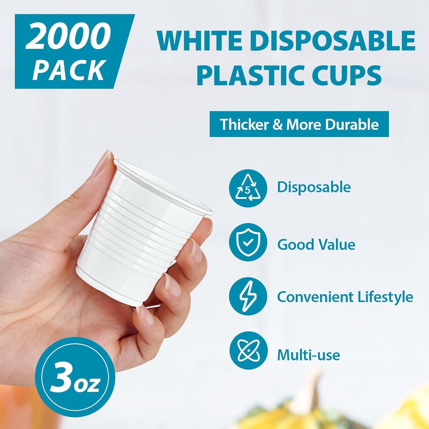 Lilymicky 2000 PACK 3 oz White Plastic Cups, 3 Ounce Disposable Plastic Bathroom Cups for Tasting, Drinking