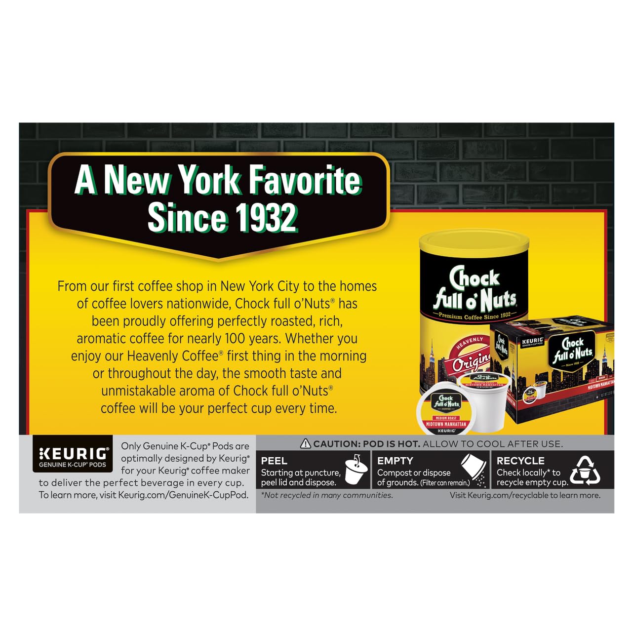 Chock Full o'Nuts Heavenly Hazelnut Coffee, Compatible with K-Cup Pods, 12 CT (Pack of 2)