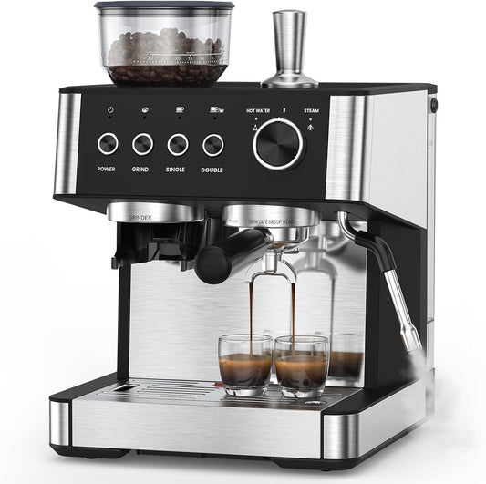 COWSAR (2025 New) Espresso Machines with Built-in Anti-Clog, 20 Bar Expresso Coffee Machines with Milk Frother Steam Wand, Tamping Tool, Espresso Machine with Grinder for Latte, Cappuccino, Americano