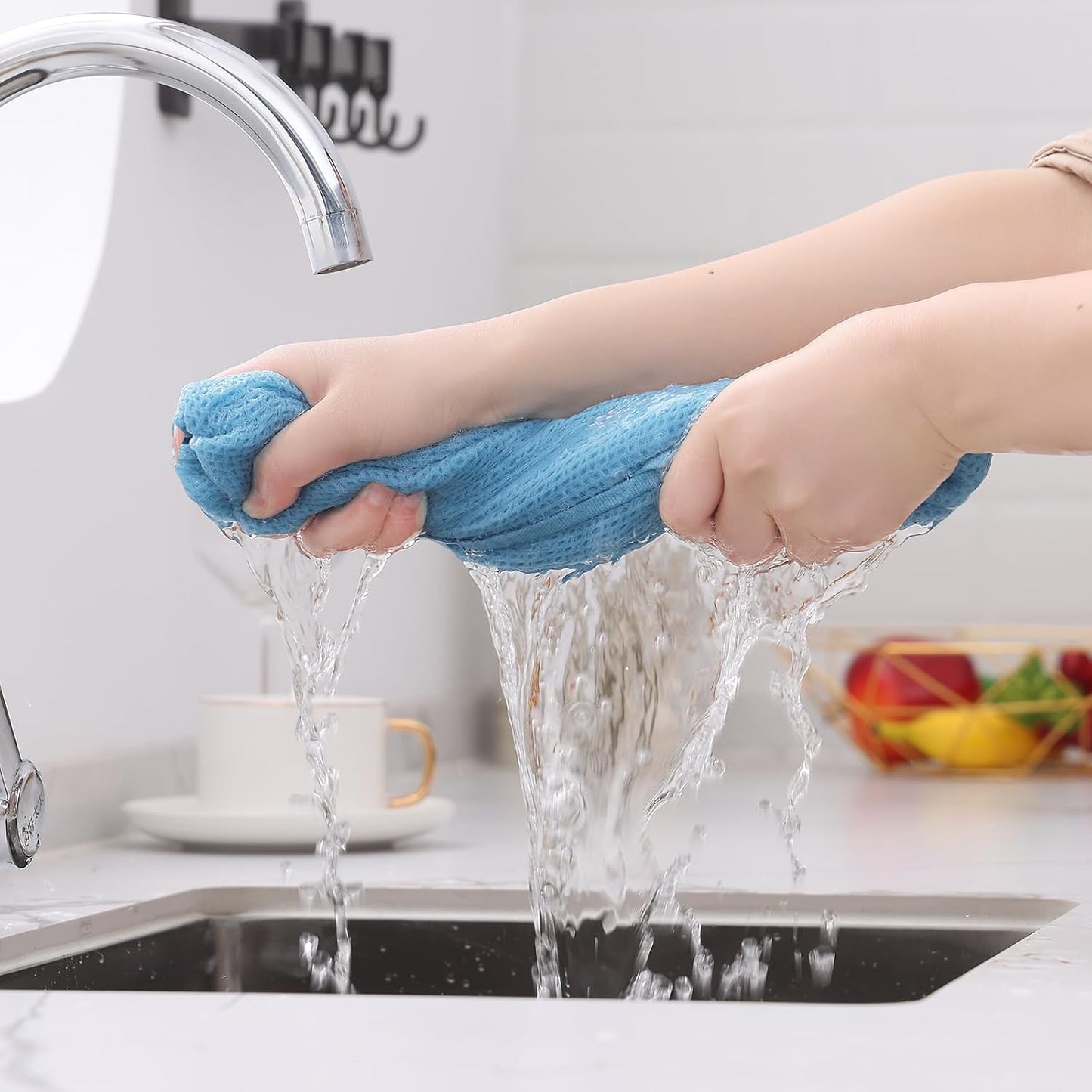 Kitinjoy 100% Cotton Waffle Weave Kitchen Towels (13 X 28 Inches, Sky Blue), 12-Pack Super Soft and Absorbent Dish Towels for Drying Dishes, Kitchen Hand Towels