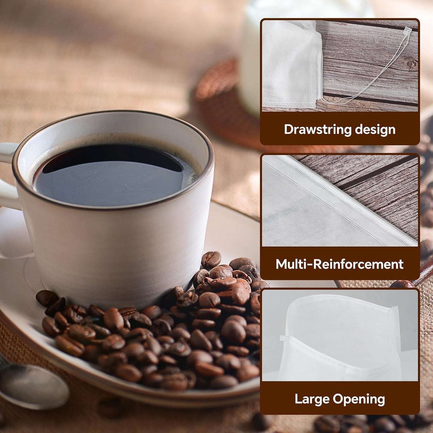 50 Pcs Commercial Cold Brew Coffee Filters,20" x 20" Commercial Cold Brew Bags For Commercial Model Cold Brew Coffee Makers and 5-Gallon Commercial Systems,with Drawstring,Brew Up To 5 LBS Coffee