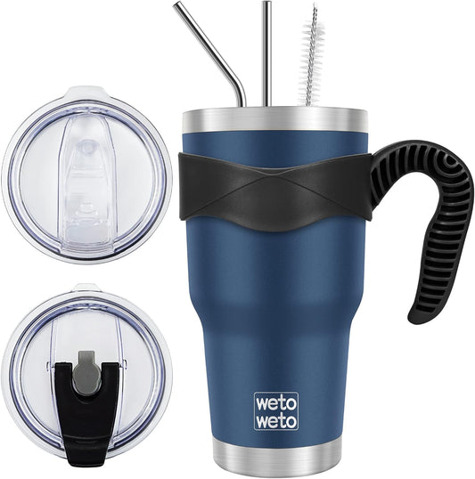 WETOWETO 30 oz Tumbler Stainless Steel Vacuum Insulated Coffee Cup with Handle, Double Wall Vacuum Coffee Thermal Cups for Hot and Cold drinks, Suitable for Travel (Navy Blue, 1 Pack)