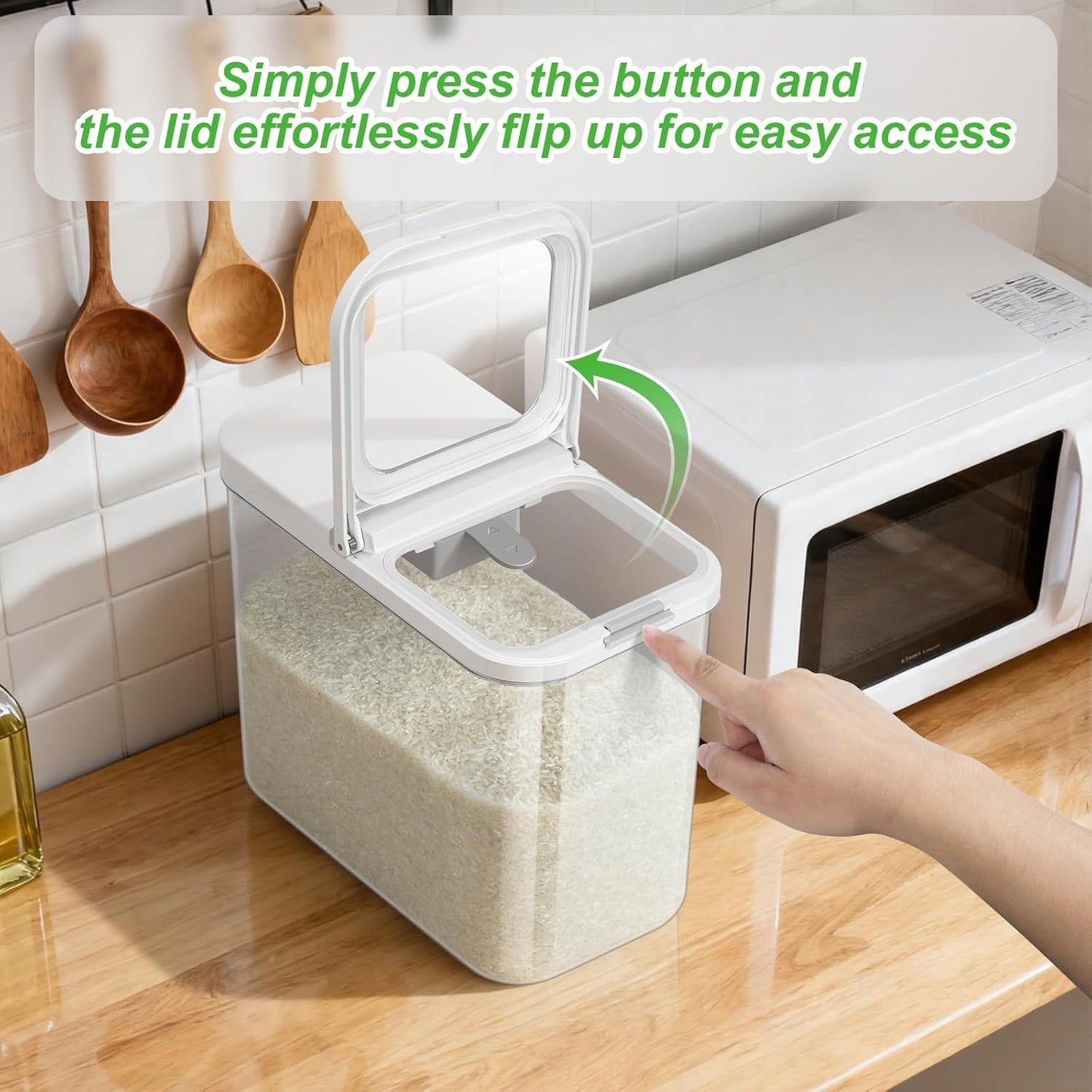 Rice Flour Storage Container - 12.7 Qt | 25 Lbs Crystal-Clear Plastic Food Storage Container Bin with Pop-up Lid for Grains Beans, Dry Food Holder for Kitchen Pantry Organization and Storage