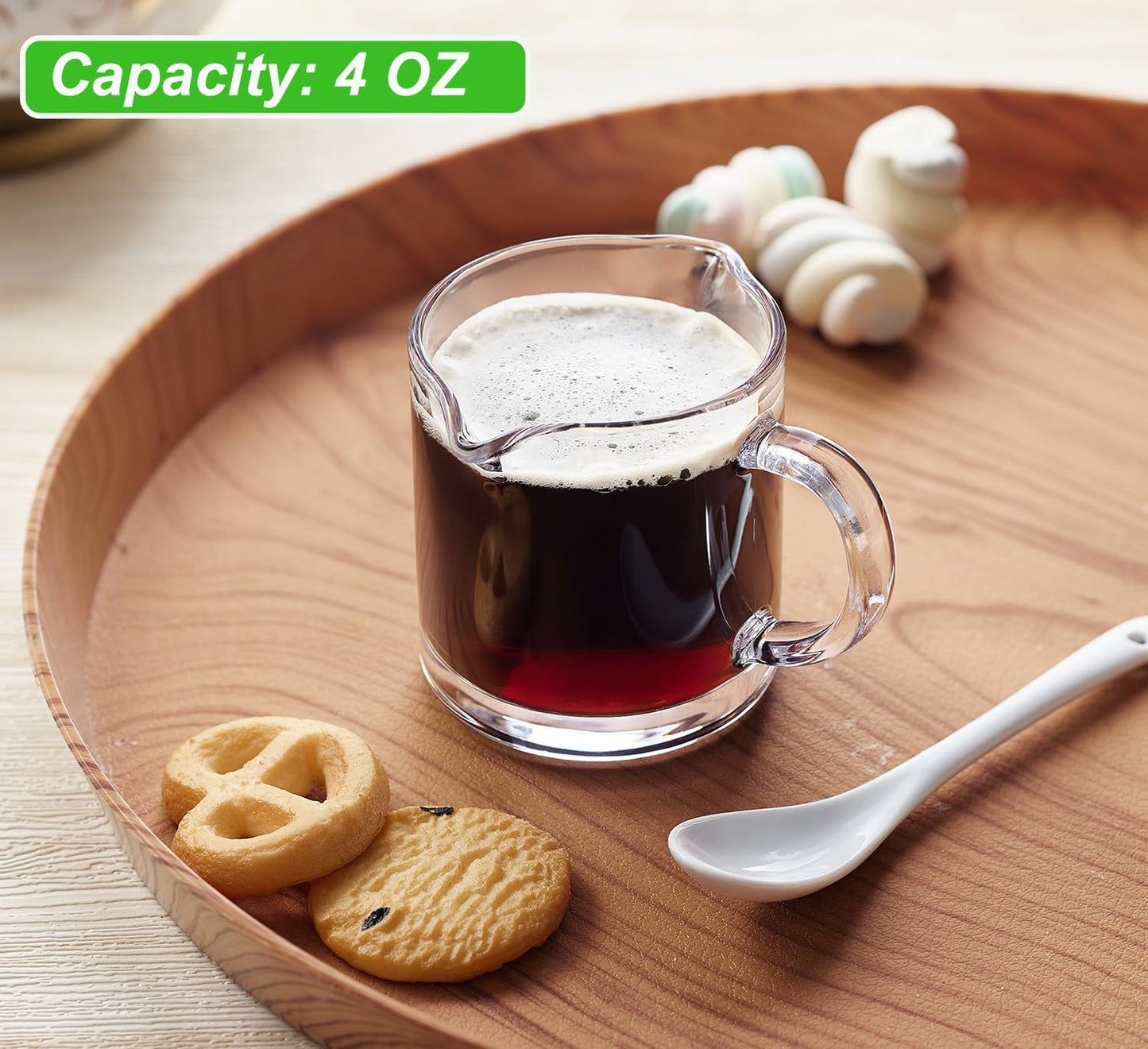 Ackers Espresso Cups Single, 4 OZ Double Spouts Cups, Milk Cup with Handle, Clear Glass