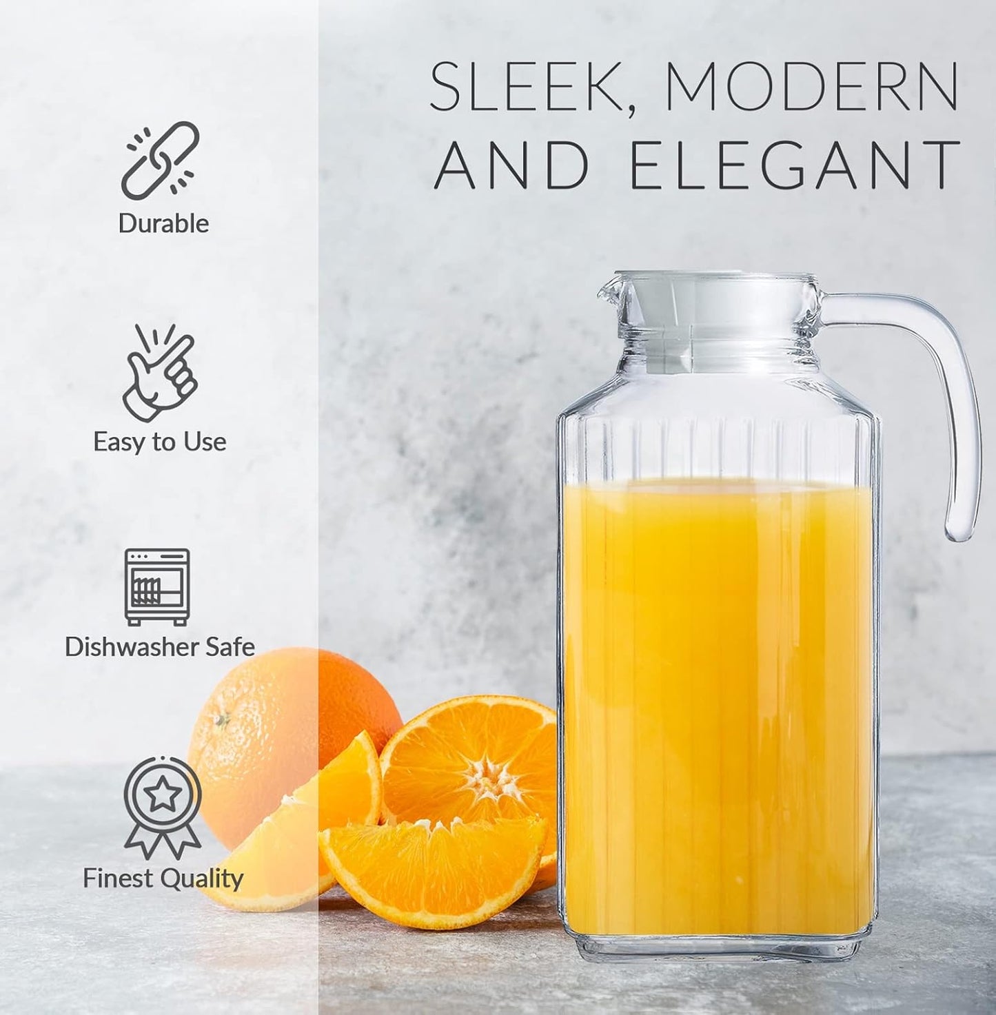 Glass Pitcher with Lid – Set of 2 Glass Water Pitcher 55Oz – Cold Carafe for Ice Tea, Water, Lemonade, Coffee – Elegant and Modern – Practical Spout Pitchers for Drinks