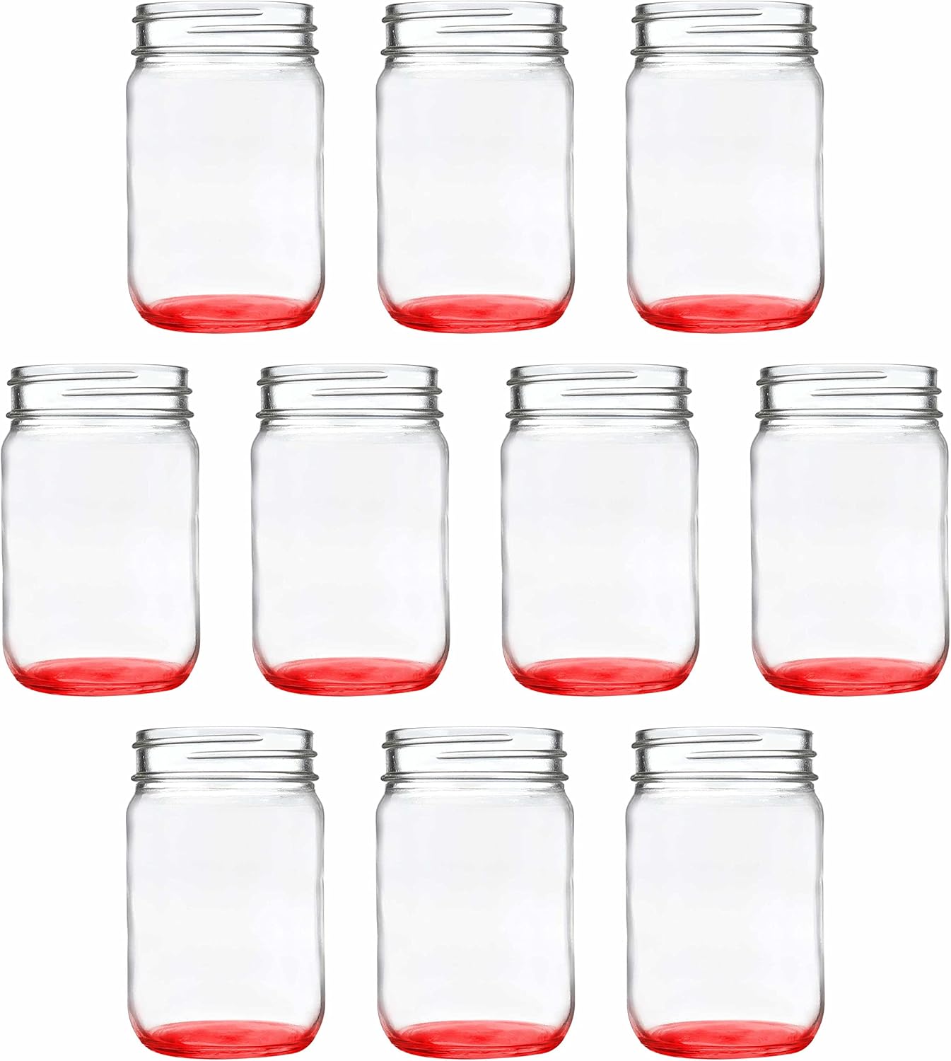 DISCOUNT PROMOS Decorating Mason Jars 12 oz. Set of 10, Bulk Pack - Glass Jars for Overnight Oats, Candies, Fruits, Pickles, Spices, Beverages - Red