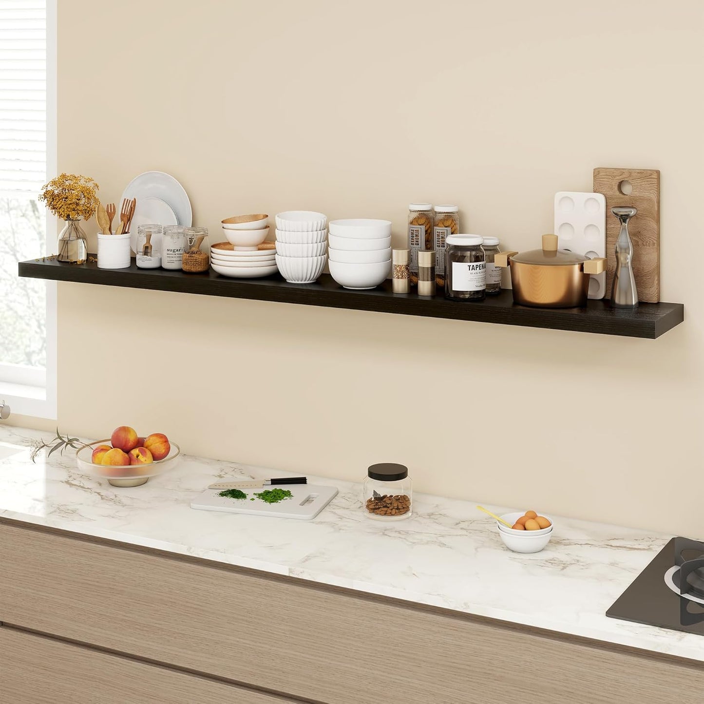 72 Inch Floating Shelves, 9.3" Deep Floating Shelf Wall Mounted, 72" Wall Shelves, Rustic Deep Bookshelf, Large Display Shelves & Storage Shelves for Bedroom, Living Room, Black, Set of 1