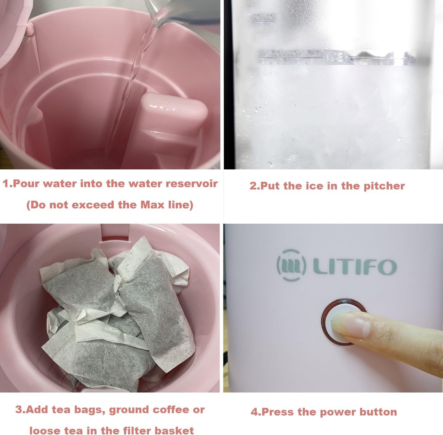 LITIFO Iced Tea Maker and Iced Coffee Maker Brewing System with 2-quart Pitcher, Perfect For Fruit Infused Tea, Lemonade, Flavored Water (Pink)