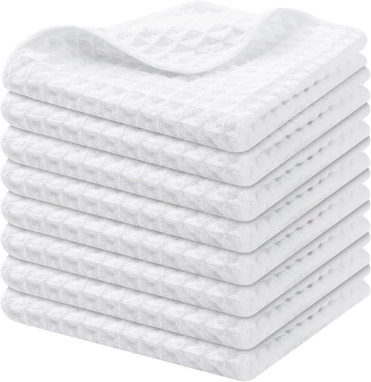 Homaxy Microfiber Waffle Weave Kitchen Dish Cloths, 12 x 12 Inch Ultra Absorbent and Solid Color Dish Towels for Kitchen Fast Drying Dishcloth for Washing Dishes, 8 Pack, White