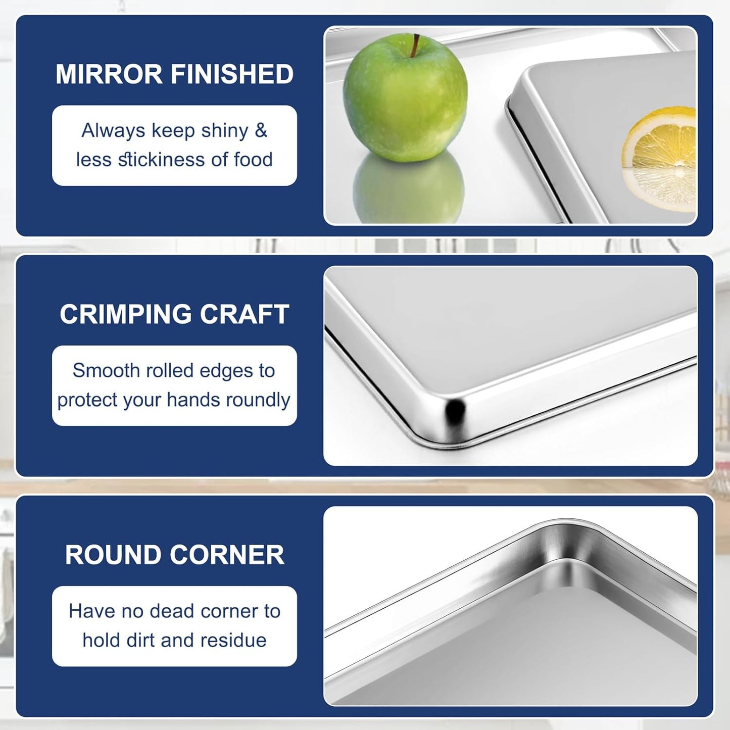 P&P CHEF 12.5 Inch Baking Cookie Sheet, Oven Pan Tray Stainless Steel Sheet Pan for Kitchen, Oven Bakeware for Multi Uses, Shiny Look & Dishwasher Safe, Healthy & Heavy Duty, 2Pcs