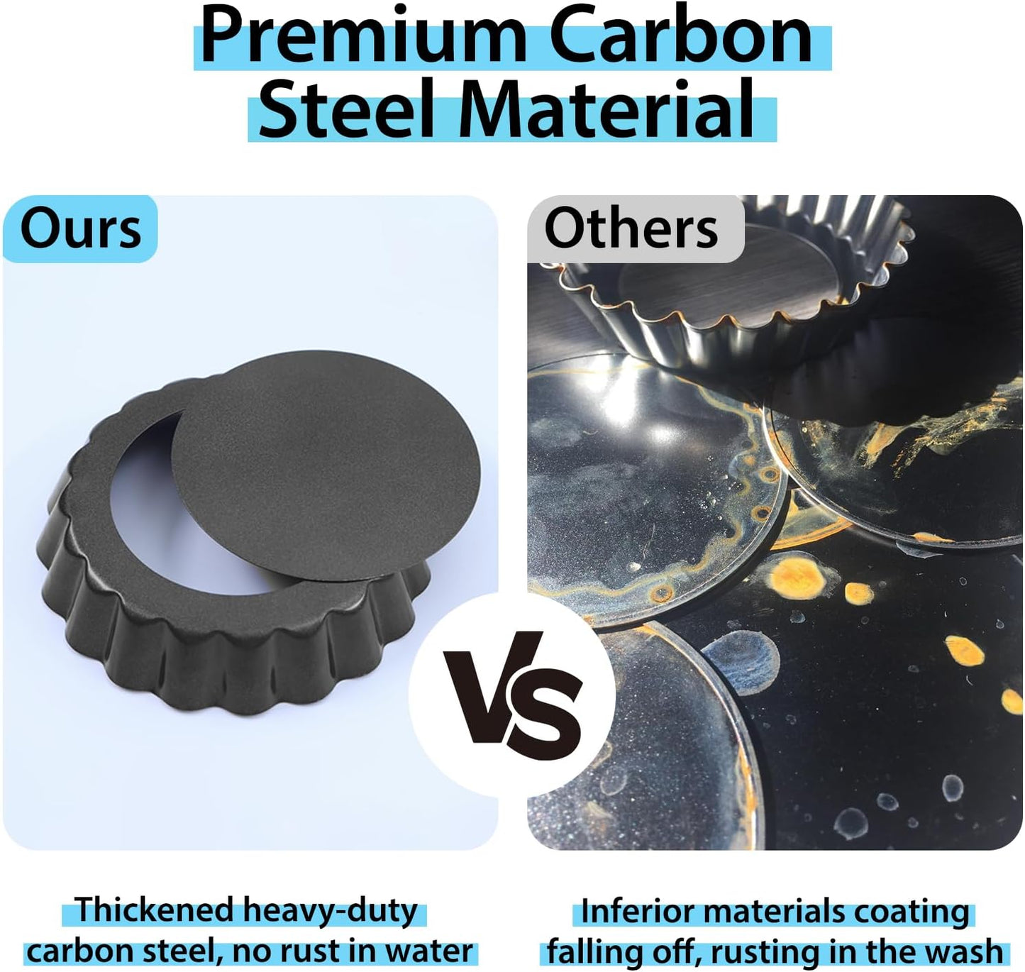 Mini Tart Pans with Removable Bottom 4 inch Set of 10, Non-stick Round Quiche Pan Heavy Duty Carbon Steel for Mousse Cakes, Christmas Dessert Baking with Silicone Scrubber