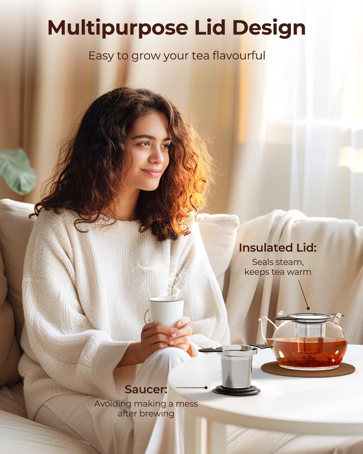 Reinmoson Large Tea Strainers & Filters for Loose Tea Single Cup, 304 Stainless Steel and Food Grade Silicone Extra Fine Mesh Tea Infusers for Loose Tea