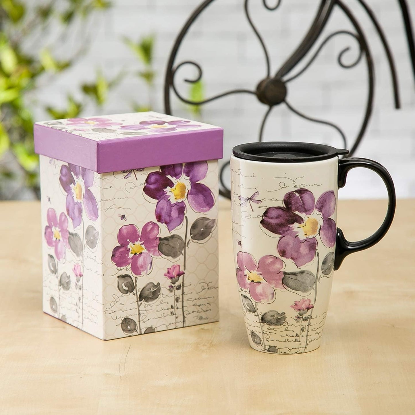 Topadorn Ceramic Travel Mug Latte Mug 17 oz. Coffee Cup with Sealed Lid and Gift Box, Set of 2