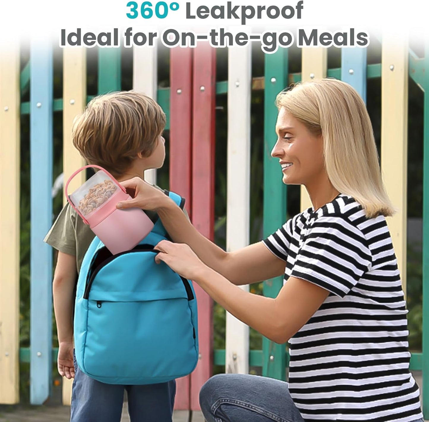 2-in-1 Insulated Food Jar & Snack Container - 15oz Kids Soup Thermos for Hot Food with Handle and Spoon, Leak Proof Reusable Toddler Snack Box, Perfect for School & Travel, Pink