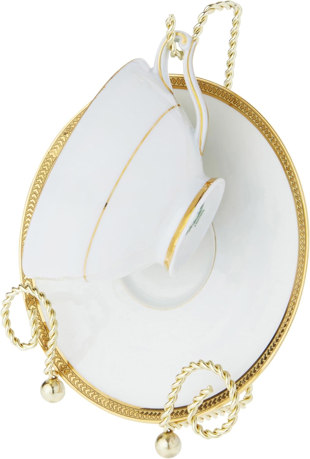 Bard's Scroll Twisted Gold-toned Cup and Saucer Stand, 6.5" H x 5" W x 2.5" D, Pack of 12