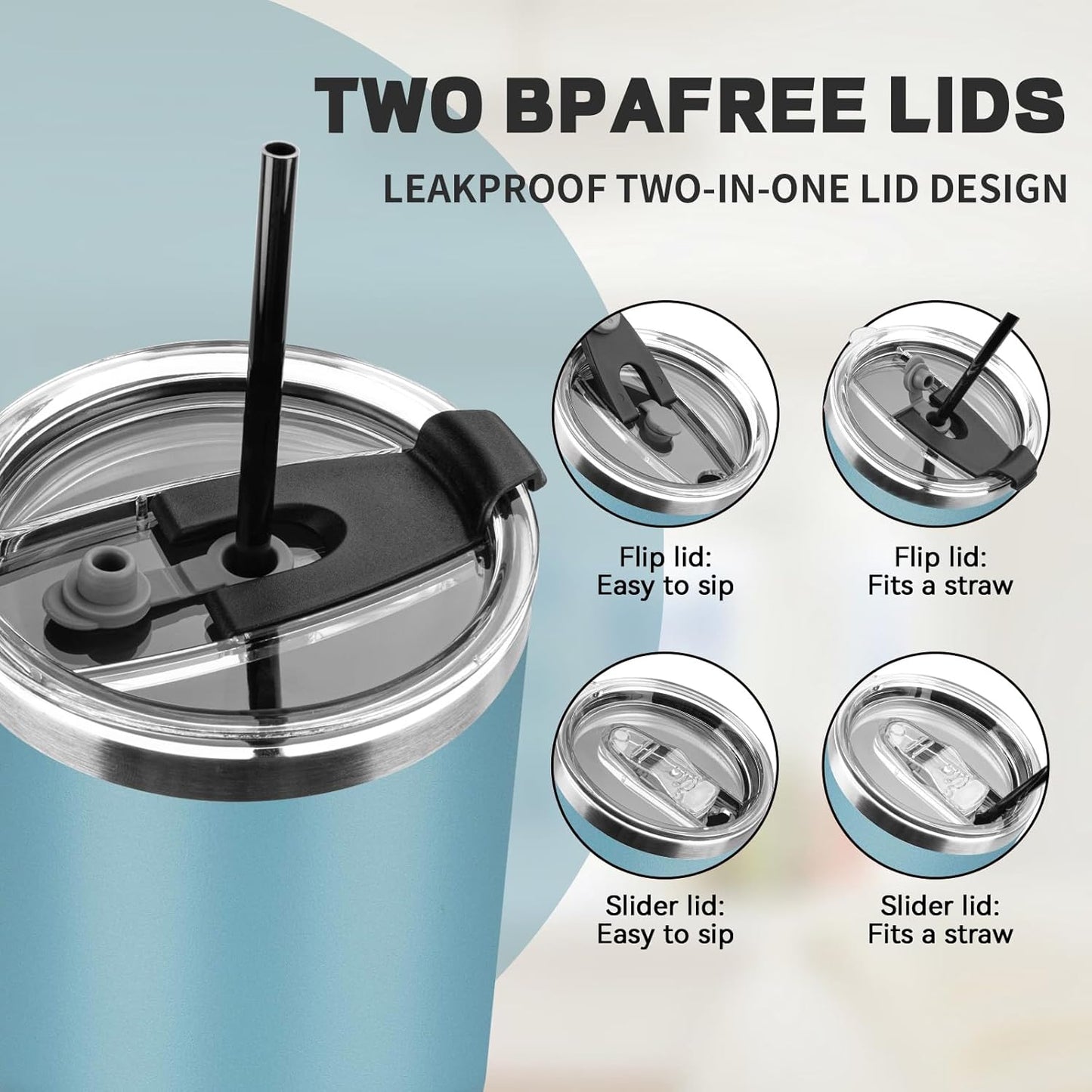 30 oz Tumbler with Lids and Straws, Stainless Steel Insulated Coffee Tumbler, Double Wall Vacuum Insulated Travel Mug Cup, Leakproof Thermal Coffee Cup for Hot and Cold Drinks (Azure Blue)