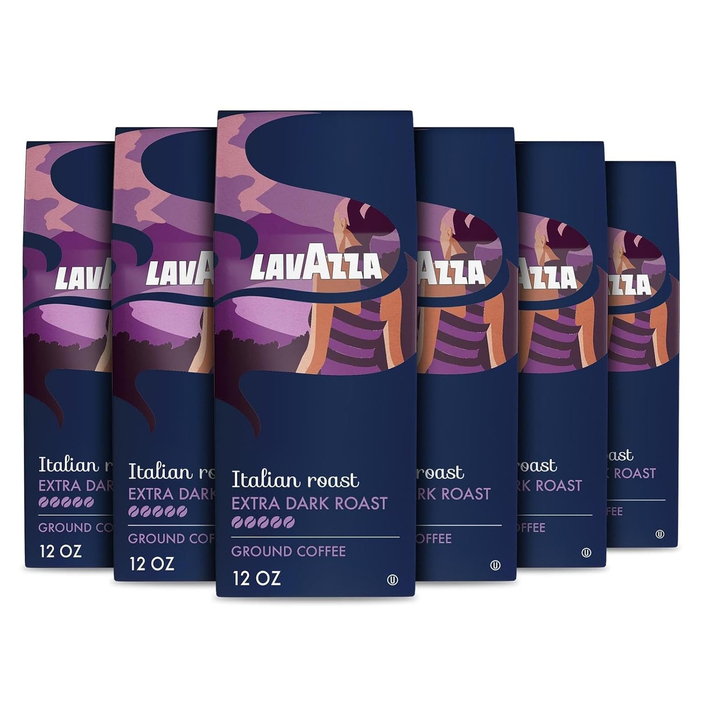 Lavazza Italian Roast Ground Coffee 6 Bags of 12oz, Dark Roast, Strong and Bold Taste, Intensity 5/5, 100% Arabica, Ideal for Drip Brewers, (Pack of 6) - Package May Vary