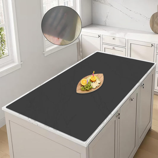 47.2''x23.6''(120cmx60cm) Large Silicone Mat for Kitchen Counter, Non-Slip Heat Resistant Countertop Protector, Waterproof Silicone Craft Mat for Kitchen Island, Translucent Black