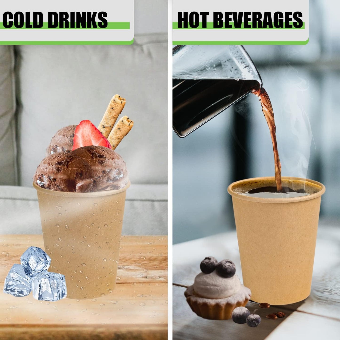 Lamosi 500 Count 12 oz Kraft Paper Cups, Disposable Hot/Cold Paper Coffee Cups, 12 Ounce Beverages Cups, Water Cups for Party Picnic Travel and Events