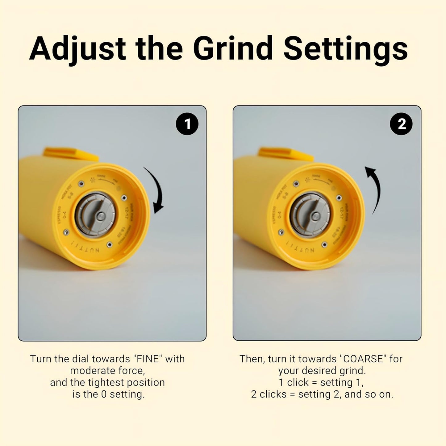 Nuttii Burr Coffee Grinder – Electric, Portable, Small, Quiet Conical Burr Coffee Bean Mill, 20 Adjustable Settings for Espresso, Pour-Over, French, Press Moka for Home Travel Use (Sunshine Yellow)