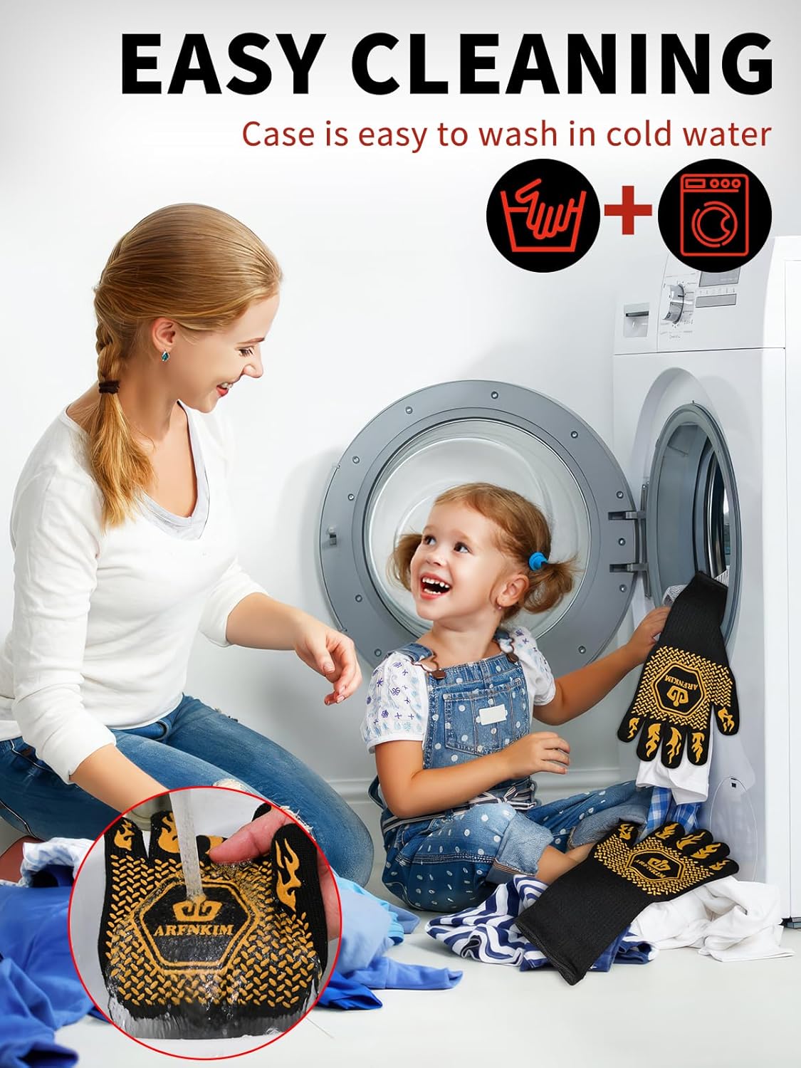 BBQ Oven Gloves, 1472℉ 3-Layers Heat Resistant Oven Mitts Silicone Non-Slip Cooking Gloves for Barbecue, Grilling, Baking, Welding, Smoker (A Pair) (Yellow)