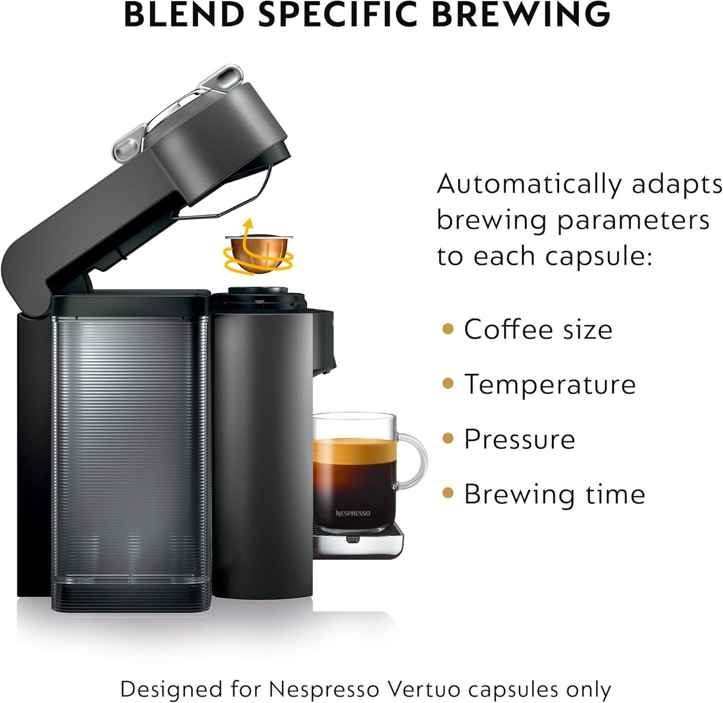 Nespresso Vertuo Coffee and Espresso Machine by De'Longhi with Milk Frother, 1000 Milliliters, Graphite Metal