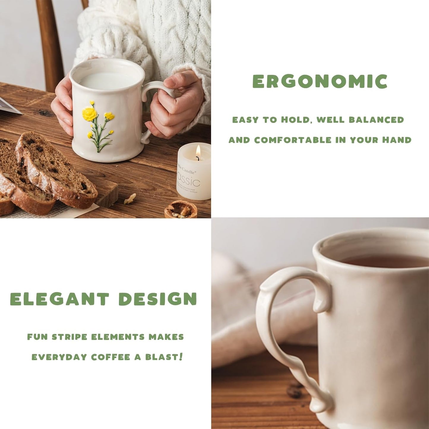 Ceramic coffee Mugs, Set of 1 Yellow Flower - 12oz, Hand-Painted, Microwave heating and dishwasher cleaning available, Ideal for Daily Brews