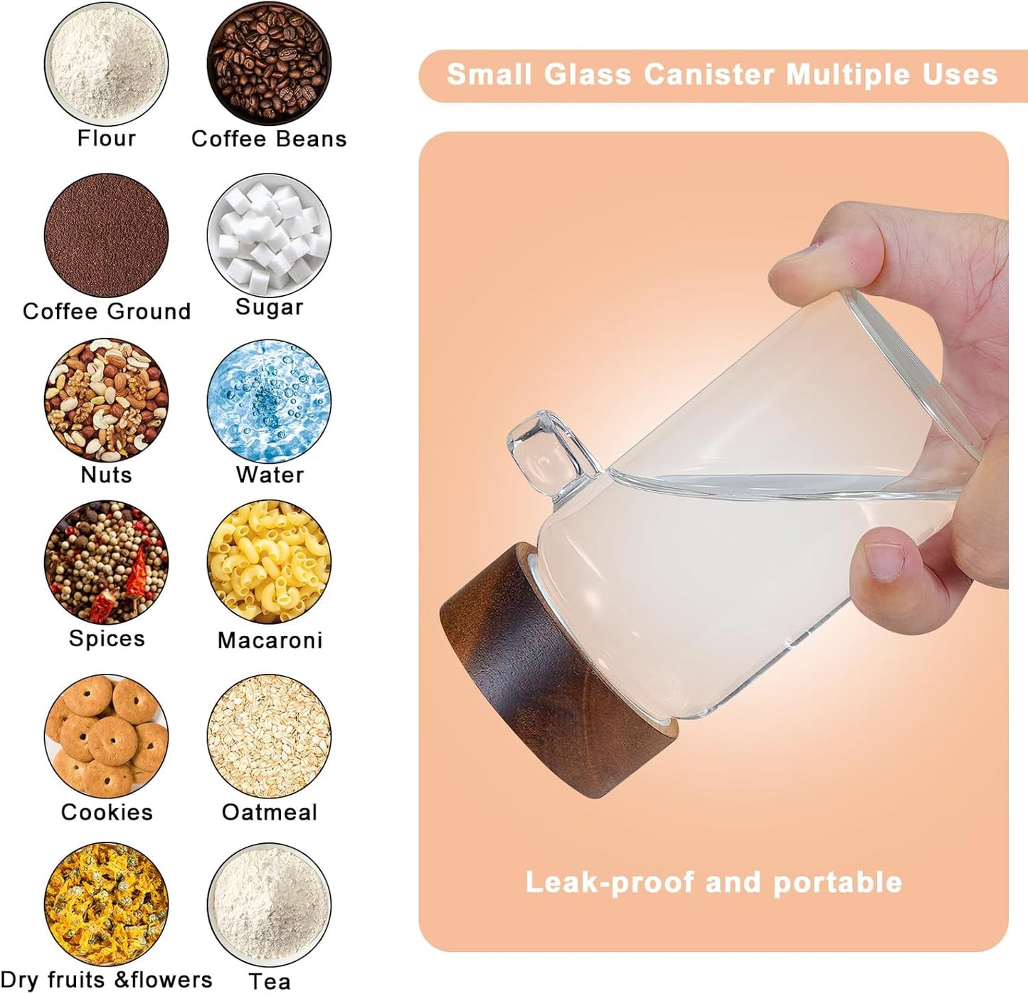 8oz Small Glass Spice Jar with Spoon Coffee Sugar Container Airtight Food Storage Canisters Bottle for Kitchen Seasoning Tea Herb Overnight Oats Bar(2×250ml(8.4oz))