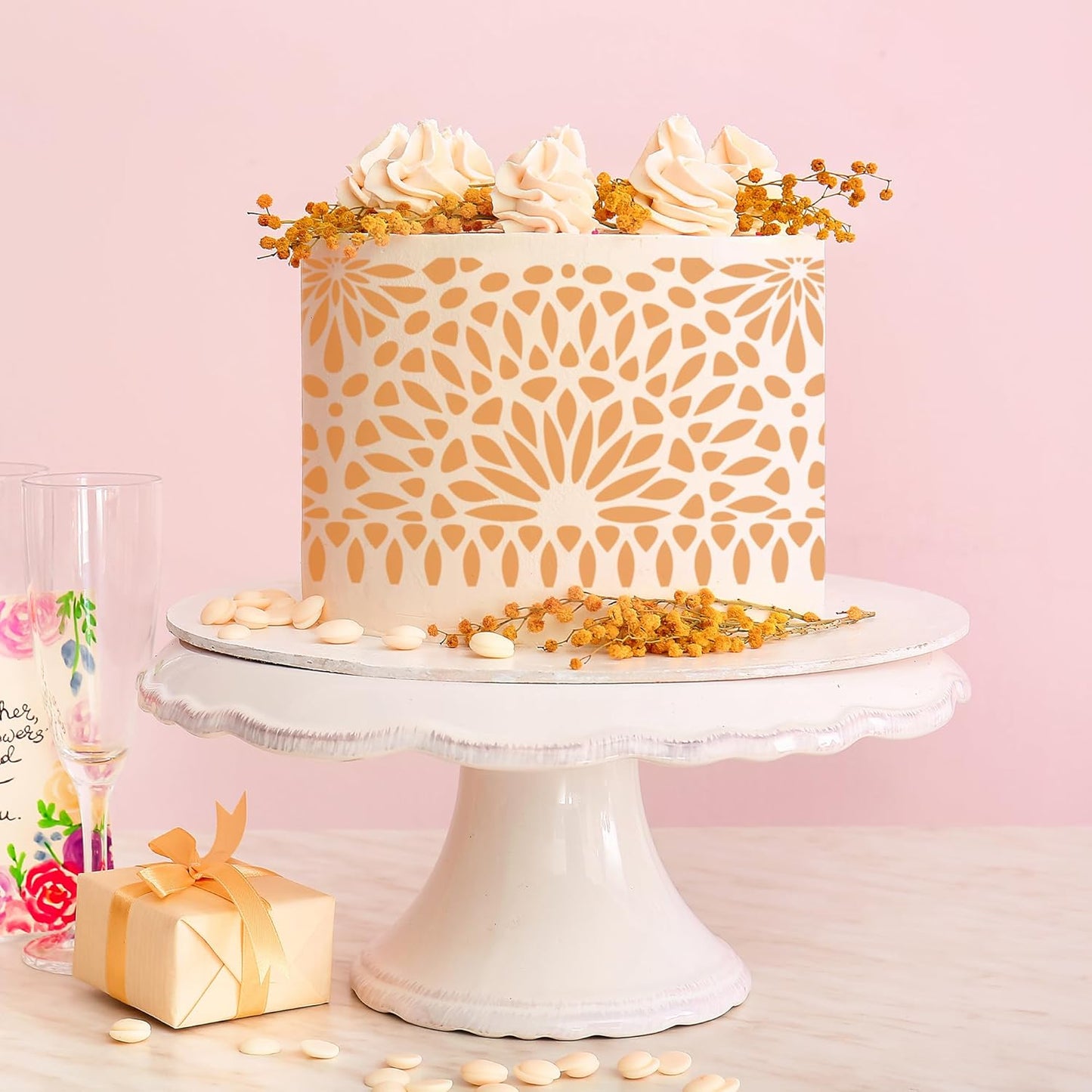 Cake Stencils for Baking - 15 Pcs Cookie Stencils for Royal Icing, Flower Roses Cookie Stencils for Buttercream Decorating, Folk Brick Stencils Cookie Decoration, Baking Template Cake Decor