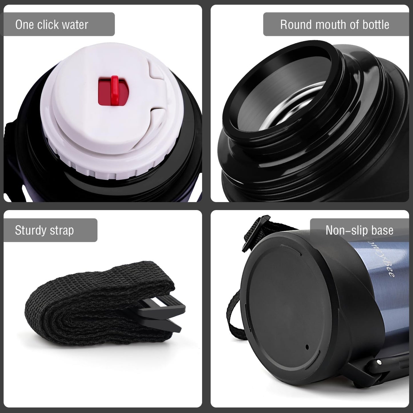 HoneyBee Insulated Water Bottle 68 Ounce Thermos For Hot & Cold Drink, 18/8 Stainless Steel Vacuum Insulation BPA Free, Travel Keep Liquid Hot For 24 Hours (Sapphire Blue)…