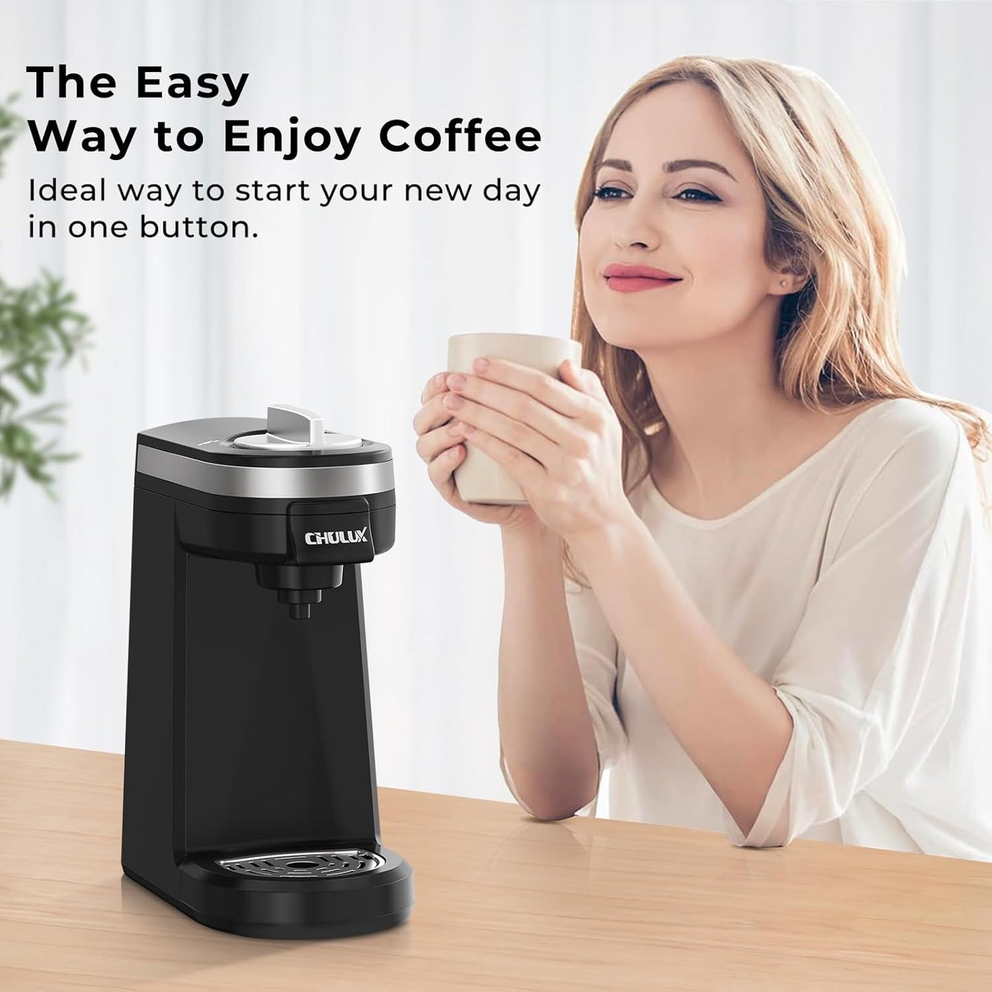 CHULUX Single Serve Coffee Maker for K Capsule and Ground Coffee, Single Cup Coffee Machine, Black