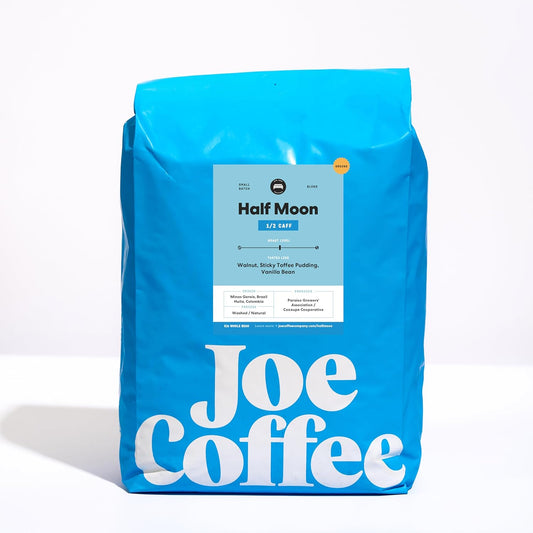 Joe Coffee Company - Half Moon Half Caffeinated Ground Specialty Coffee, 5 lb Bag | NYC Roaster, Rainforest Alliance Certified, Kosher, Climate-Friendly