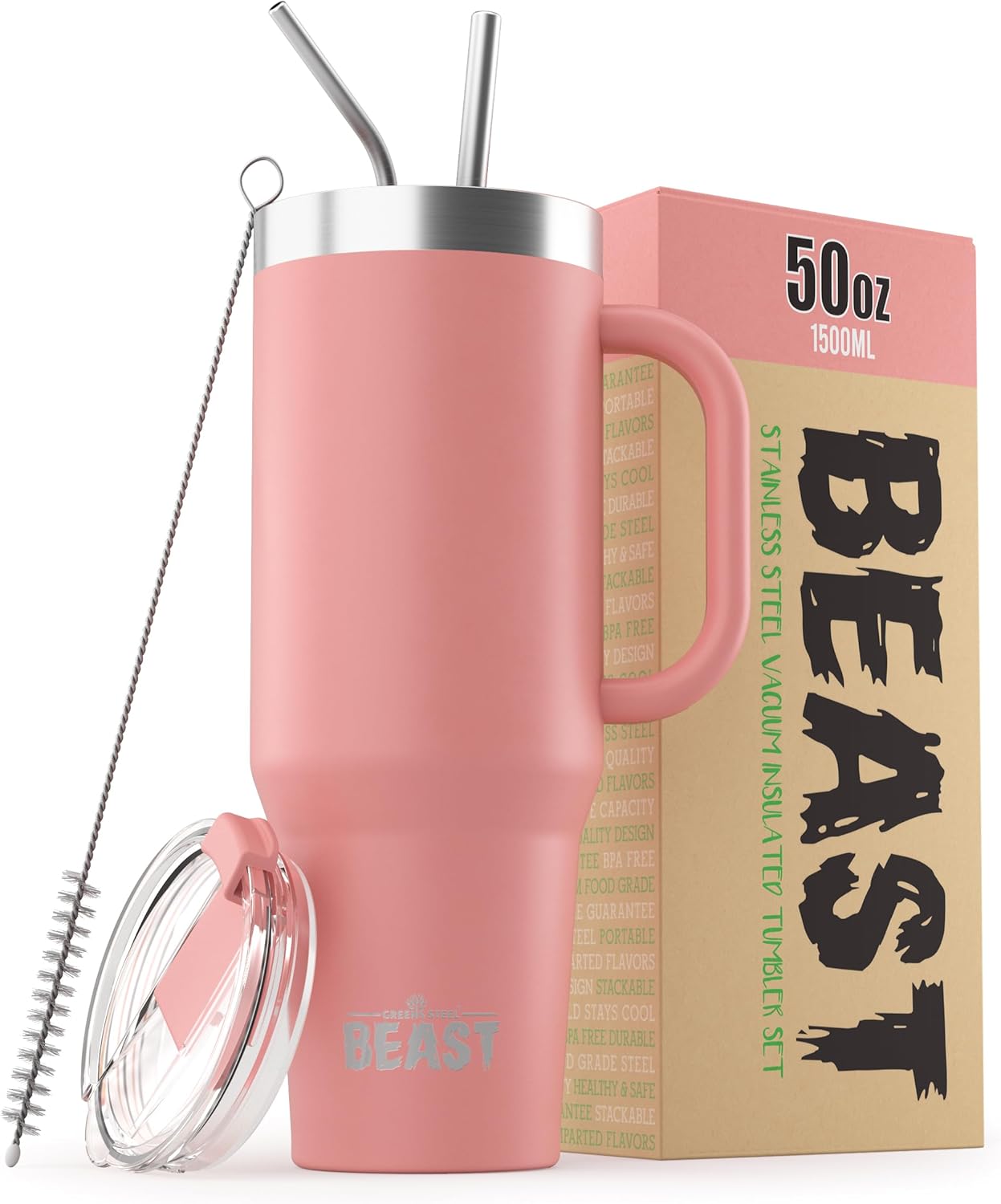 Beast 50 oz Tumbler Stainless Steel Vacuum Insulated Coffee Ice Cup Double Wall Travel Flask (Blossom Pink)