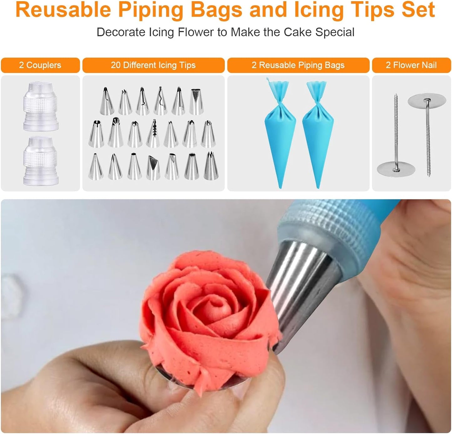 Uten 12 Inch Cake Turntable Cake Decorating Supplies Kit, 33 pcs Rotating Aluminium Cake Stand Set, Baking Tools with 20 Icing Tips, Bags, 3 Icing Smoother, Straight & Offset Spatula, Silicone Spatula