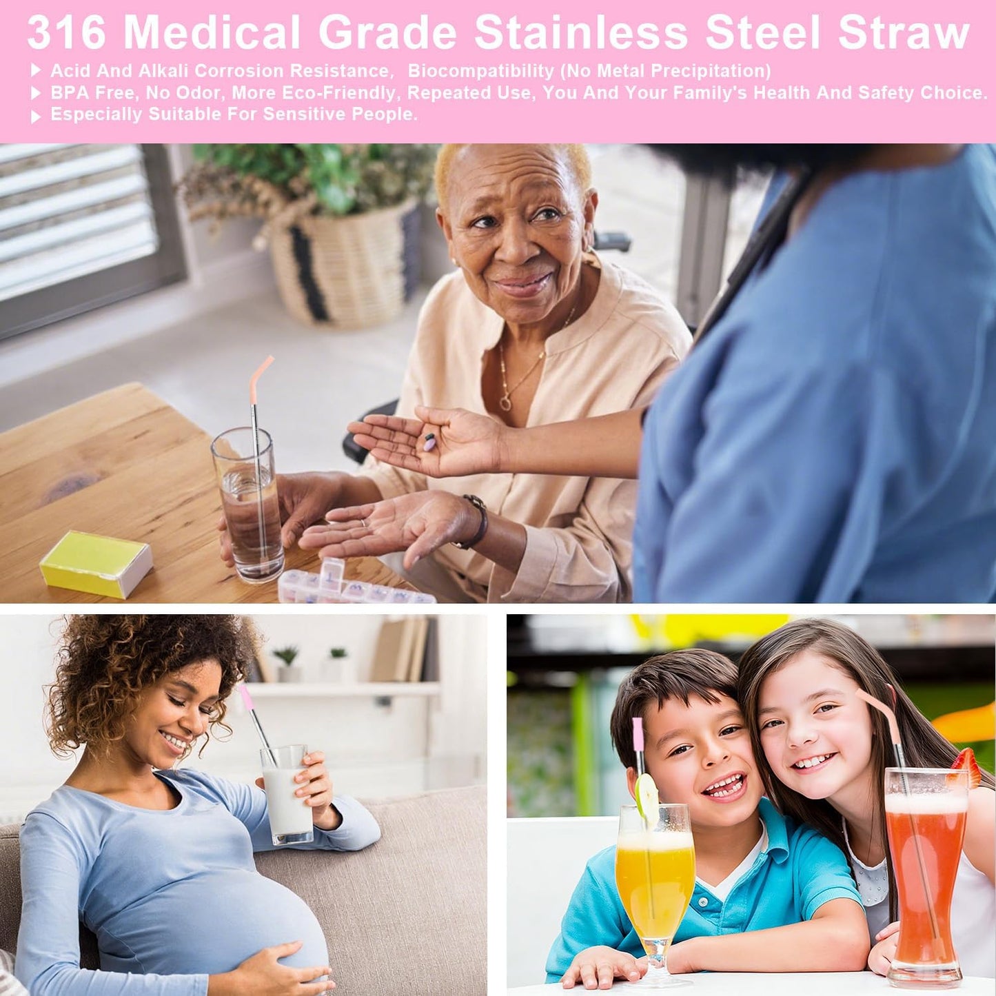 Quality Upgraded 9In Medical Grade 316 Stainless Steel Straws Set 1 PCS with 3 Silicone Accessories, 1 Straw Brush, 1 Storage Case, BPA Free, Eco-Friendly Metal Straws Reusable