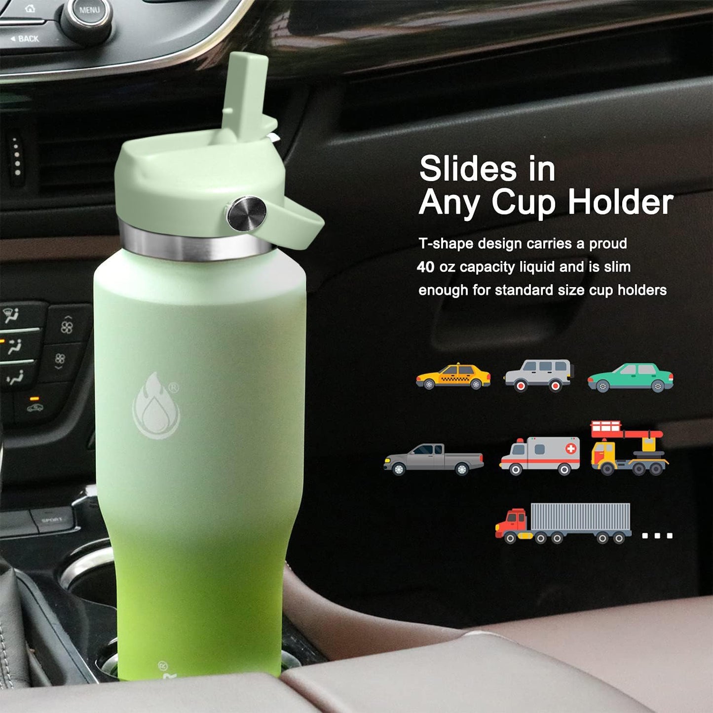 SENDESTAR SENDESTAR 40oz Stainless Steel Water Bottle(Cold for 48 Hrs, Hot for 24 Hrs),Double Wall Vacuum Insulated Bottle with Straw Lid, Spout Lid and Flex Cap, Fit in Any Car Cup Holder