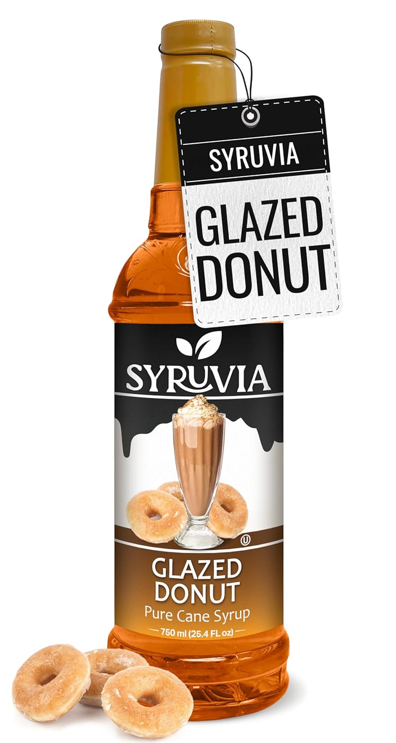 Syruvia Glazed Donut Coffee Syrup - 25.4 fl oz - Kosher Coffee Syrups, Gluten Free, No Coloring, Perfect for Drinks, Soda, Shakes, Desserts, and More.