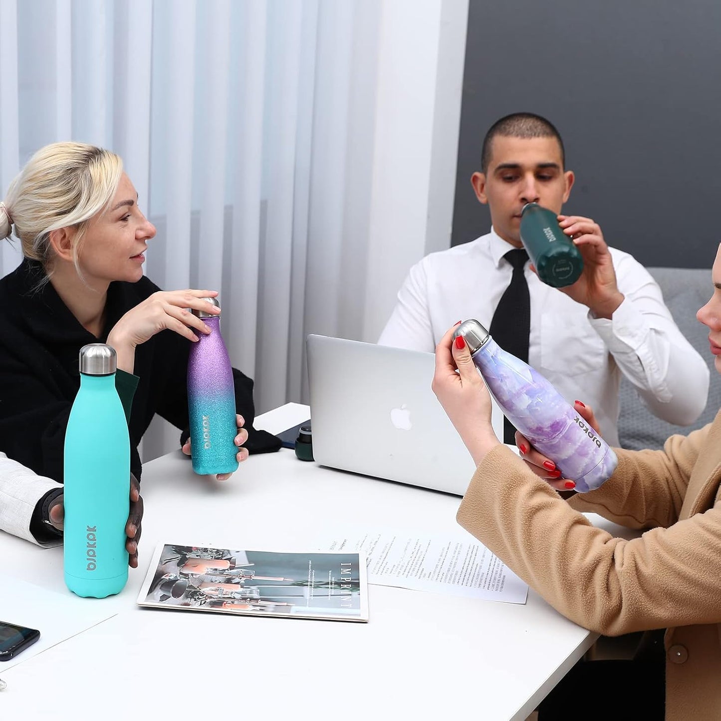 BJPKPK 17oz Insulated Water Bottles Stainless Steel,Sports Water Bottles Keep Cold for 24 Hours and Hot for 12 Hours,BPA Free,Glitter Purple Green