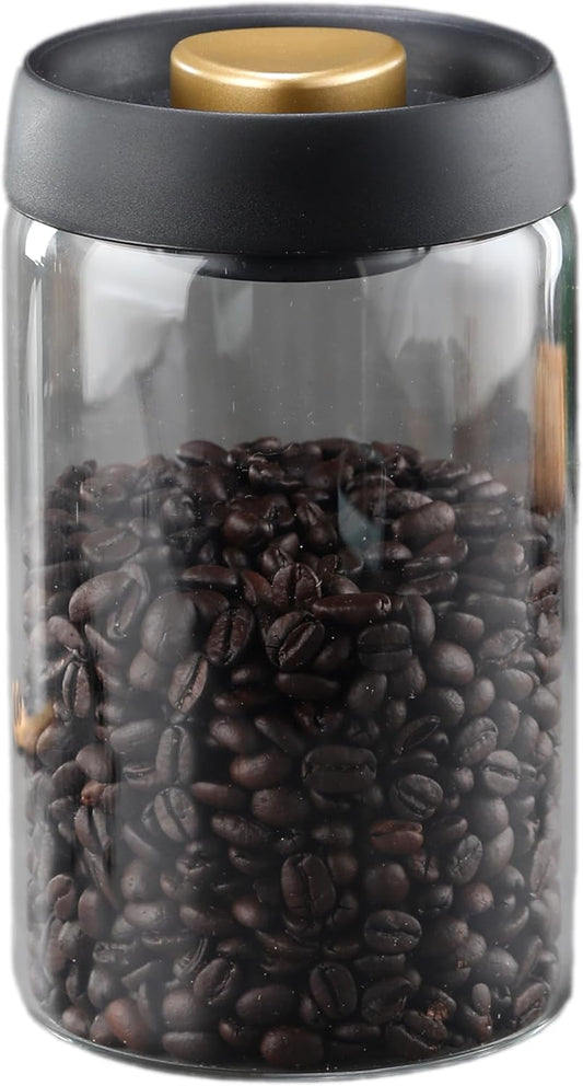 LOEZ Coffee Bean Storage Container Airtight, Lid Sealed with Press-Down Vacuum, Borosilicate Glass Coffee Canister, Food Storage, Coffee Bar for Ground Coffee, Tea, Beans, Spices (Large - Clear)